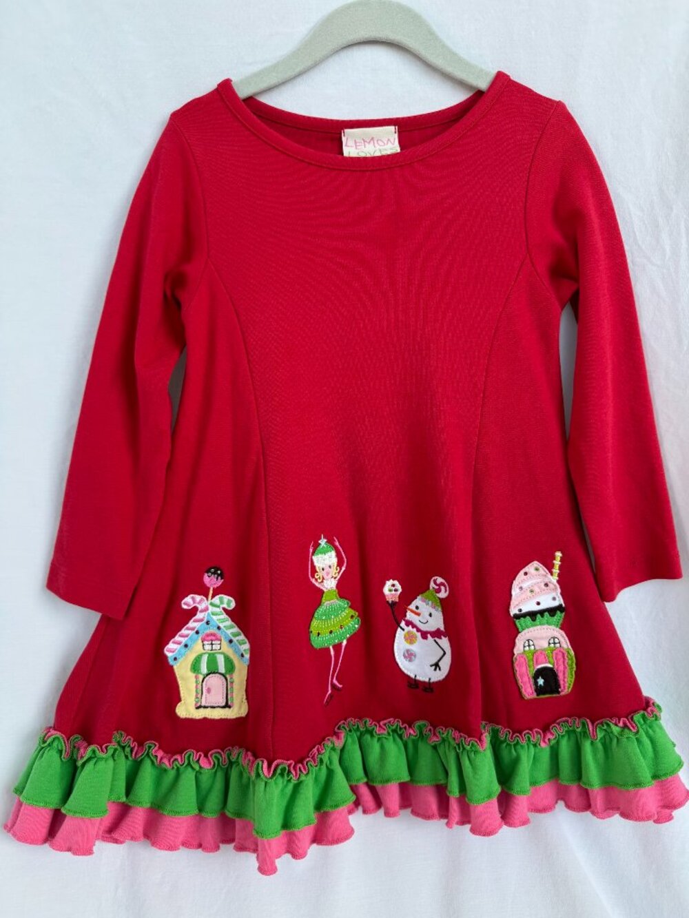 Lemon Loves Lime Girls 4 Red Sugar Plum Fairy Christmas Appliqué Dress